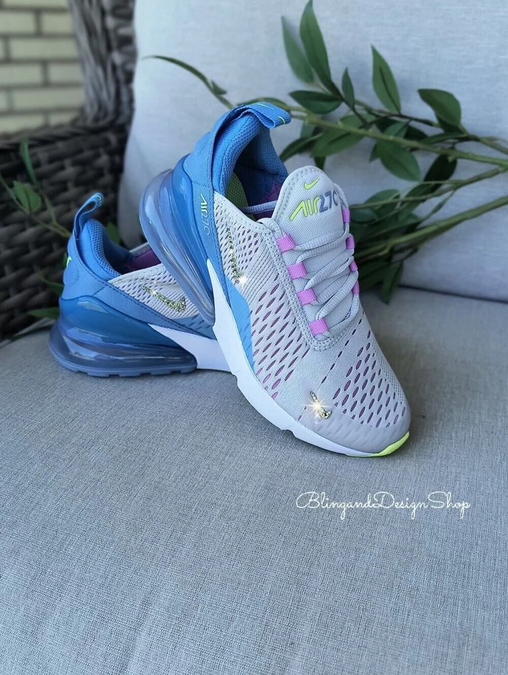 Bling Nike Air Max 270 Girls Youth Sneakers Custom With Swarovski Crystals